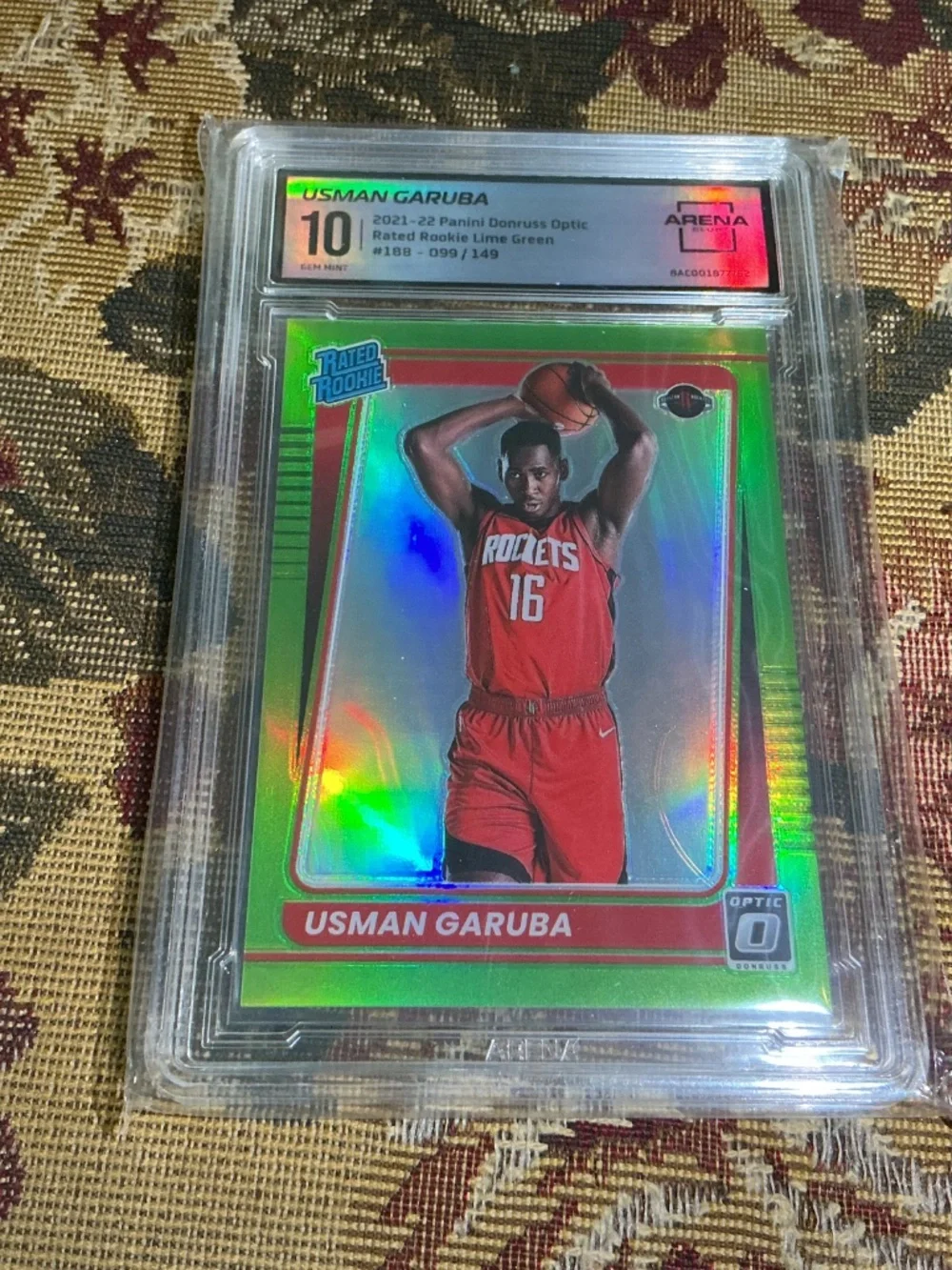 Usman Garuba 2021-22 Donruss Optic Lime Green 188 numbered /149 graded Arena 10